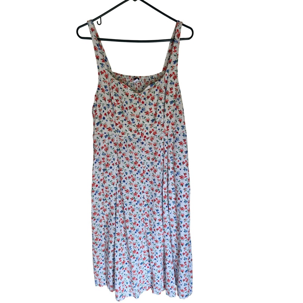 Old Navy Womens XL Floral Linen Blend Midi Dress Sleeveless Coquette  Pockets